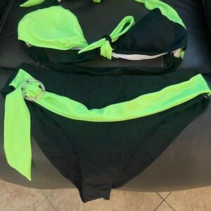 Black and Neon Green Bikini Set